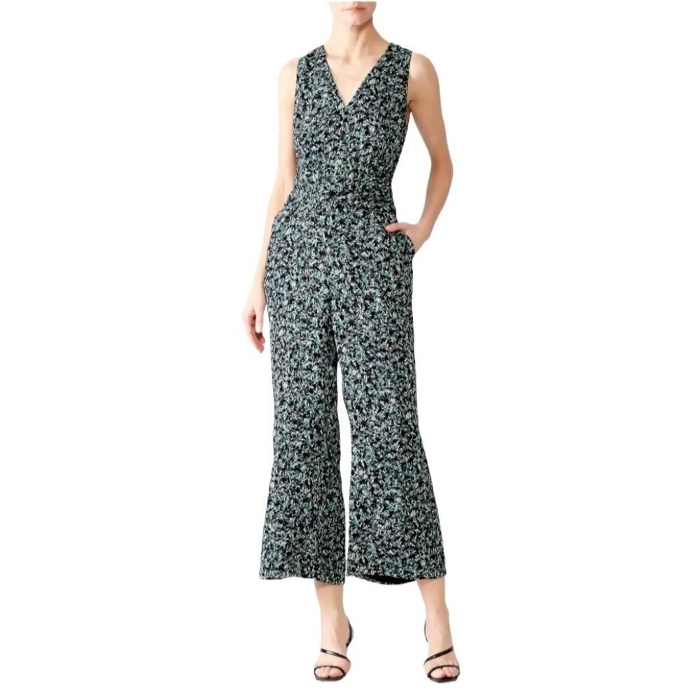 Greylin Jumpsuit Women Small‎ Black White Floral Wide Leg Cropped Abstract Boho